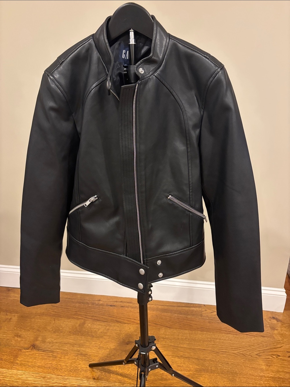 GAP Black Vegan Leather Bomber Jacket